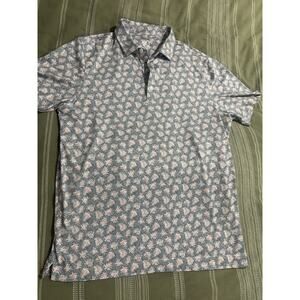 Deolax Golf Polo Shirt Men’s Medium Shadow Gray With Pink Palms Print